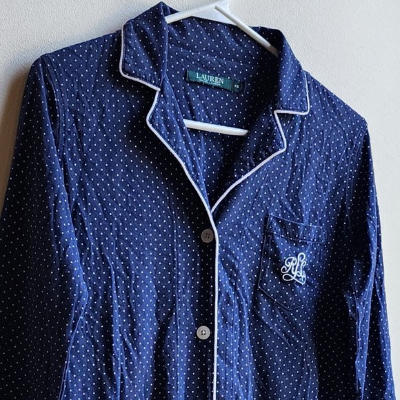 Lauren Ralph Lauren Navy/White Polka Dot Pajama Button Down Shirt Size XS - Picture 2 of 16